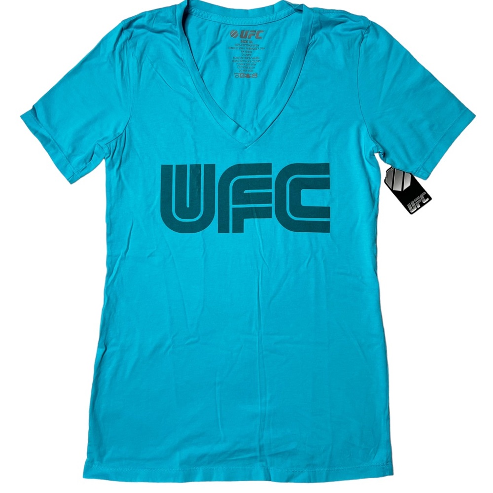 NWT UFC Cyber Logo V-Neck T-Shirt Blue Women’s Sz XL